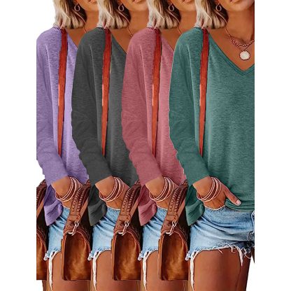4 Pack Long Sleeve Tops For Women V Neck Dressy Basics Tees Casual Trendy Loose Fit T Shirts - Image 10