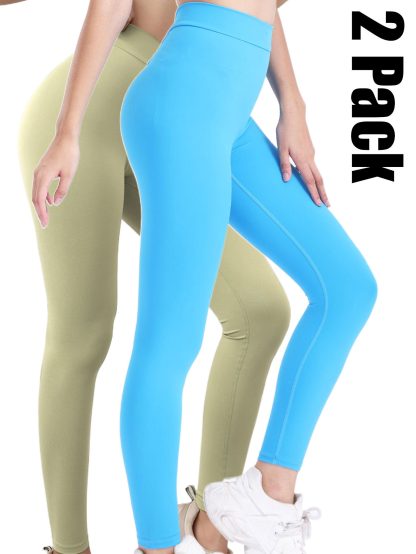2 Pack High Waisted Leggings For Women-Soft Athletic Tummy Control Pants For Running Yoga Workout - Image 7