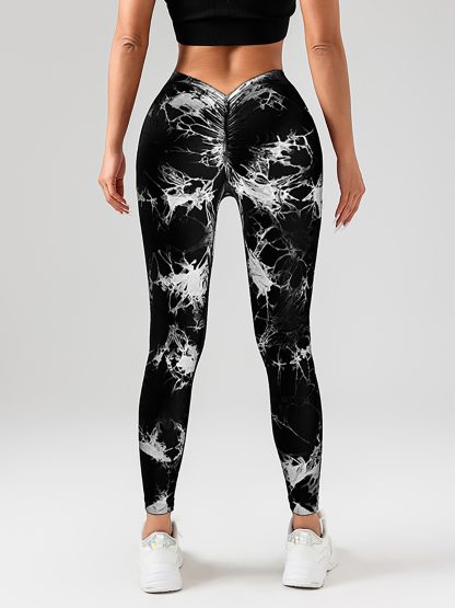 2 Pack Tie-Dye High Waist V-Back Yoga Leggings, Peach-Hip Enhancing Athleisure Tights, Sport Style Fitness Pants - Image 6