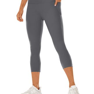 Yoga Pants - Cropped High-waisted Diagonal Pockets To Tuck The Abdomen Solid Color Dark Gray