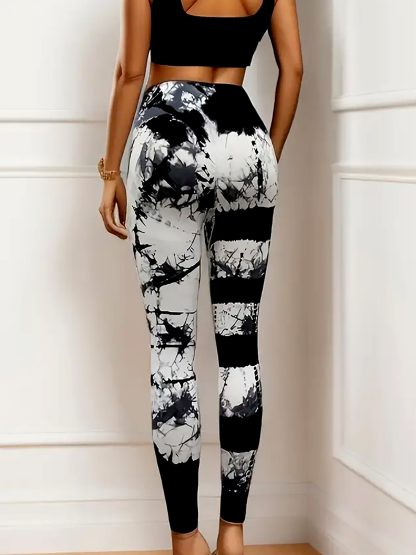 Tie-dye High Waist Tummy Control Butt Lifting Moisture Wicking Quick Drying Seamless Tie Dye Yoga Pants, Running Sports Tight Pants, Women's Activewear - Image 3