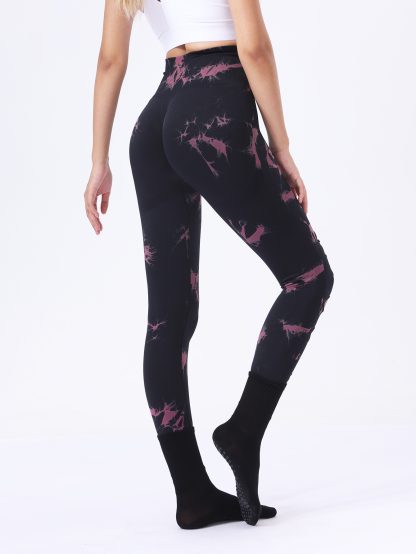 Butt Lifting Yoga Gym Athletic Pants, Hollow Out Tummy Control Sports Leggings Tie Dye Running Pants - Image 4