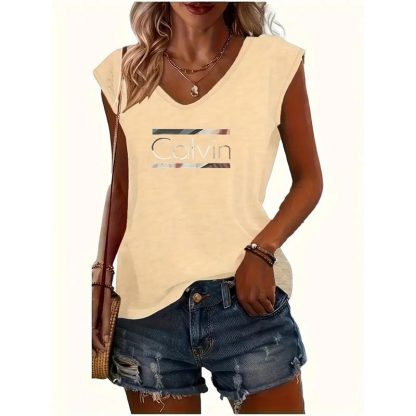 3 Pack Womens Tank Tops Loose Fit Summer Letter Print V Neck Tops Sleeveless Shirts - Image 3