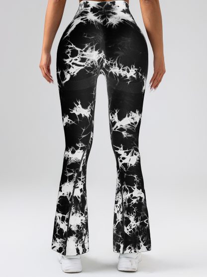 High-Waist Tummy Control Flare Yoga Pants For Women, Tie-Dye Stretch Slimming Bootcut Workout Pants, Fitness & Sports Activewear - Image 9