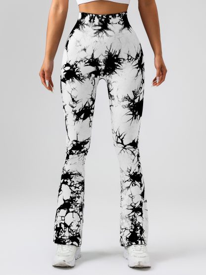 High-Waist Tummy Control Flare Yoga Pants For Women, Tie-Dye Stretch Slimming Bootcut Workout Pants, Fitness & Sports Activewear - Image 4