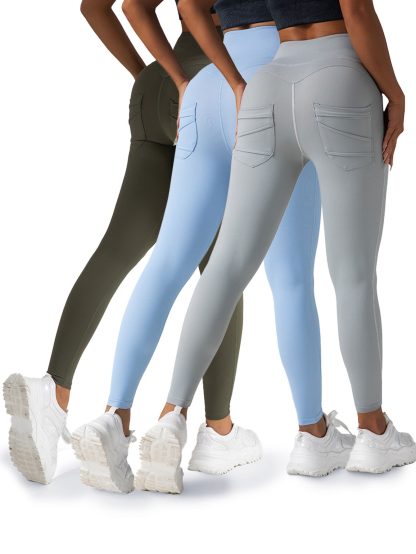 3 Pack Womens Yoga Leggings 4-Way Stretch High Waisted Tummy Control Pant With Pocket Workout Athletic Gym Casual Pants - Image 4