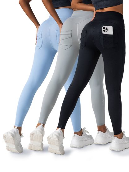 3 Pack Womens Yoga Leggings 4-Way Stretch High Waisted Tummy Control Pant With Pocket Workout Athletic Gym Casual Pants - Image 7