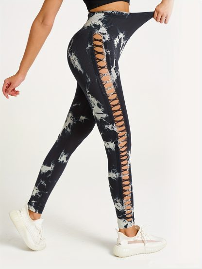 5 Pack Women's Tie-Dye Cutout Yoga Pants High-Waisted Leggings Women's Tie-Dye Leggings,, Leggings Women High Waisted Seamless Workout Leggings Gym Booty Tights Tummy Control Yoga Pants - Image 6