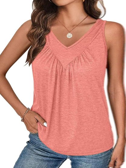 2 Piece Set Solid Color V-Neck Sleeveless Top Women's Casual Loose Tank Top Women - Image 8