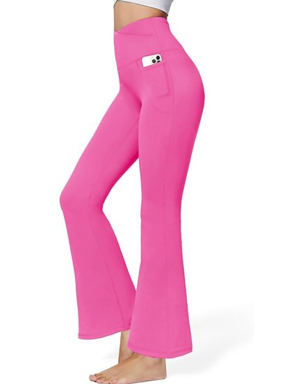 Flare Leggings For Women With Pockets - Crossover High Waisted Black Flared Leggings For Yoga Gym Workout - Image 5