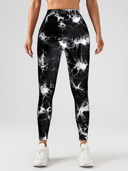 2 Pack Tie-Dye High Waist V-Back Yoga Leggings, Peach-Hip Enhancing Athleisure Tights, Sport Style Fitness Pants - Image 3