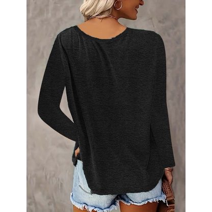 Womens Long Sleeve Shirts Fall Tops Basic Tshirts Loose Fit V Neck 3 Packs - Image 9
