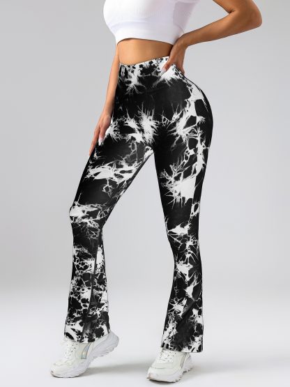 High-Waist Tummy Control Flare Yoga Pants For Women, Tie-Dye Stretch Slimming Bootcut Workout Pants, Fitness & Sports Activewear - Image 5