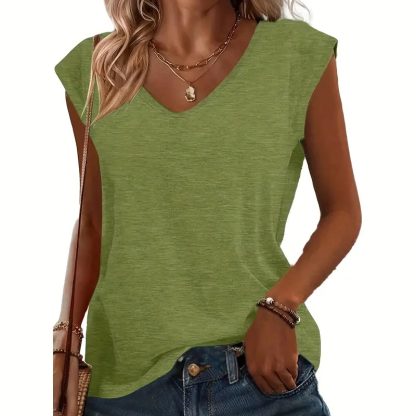 3-Pack Women's Cap Sleeve V-Neck Tank Tops Casual Loose Fit Basic Tees - Image 5