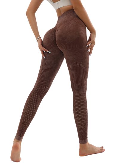 Women's Hollow Wide Band Waist Sports Leggings With Butt Ruching, Scrunch Butt Lifting Tights Seamless Yoga Tummy Control Pants - Image 5