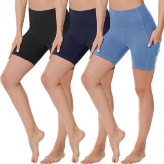 Yoga Pants - 3 Pairs Of Three-point High-waisted Black, Zhangqing, Light Blue