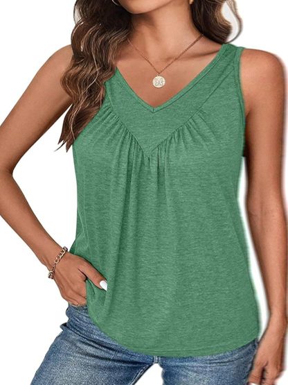 2 Piece Set Solid Color V-Neck Sleeveless Top Women's Casual Loose Tank Top Women - Image 7
