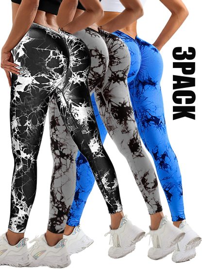 3 Pack Women's Scrunch Workout Leggings, High Waisted Butt Lifting Tie-dye V Back Waist Seamless Gym Yoga Leggings, Workout Leggings For Women Jada Leggings - Image 2