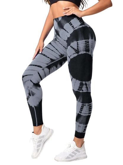 Tie-dye High Waist Tummy Control Butt Lifting Moisture Wicking Quick Drying Seamless Tie Dye Yoga Pants, Running Sports Tight Pants, Women's Activewear - Image 10
