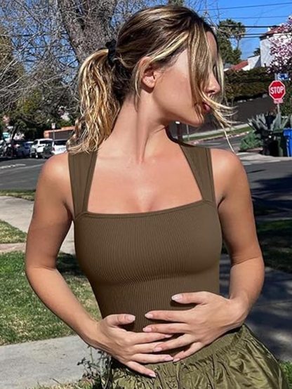 Women's One-piece Set Sleeveless Square Neck Skinny Yoga Bodysuit, Women's Sportswear Clothing - Image 10
