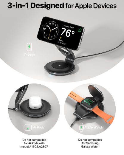 3 In 1 Wireless Travel Magsafe Charger Station For Multiple Devices Magnetic Foldable Charger 30W Charger Included - Image 5