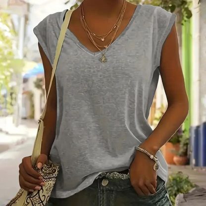 3-Pack Women's Cap Sleeve V-Neck Tank Tops Casual Loose Fit Basic Tees - Image 6