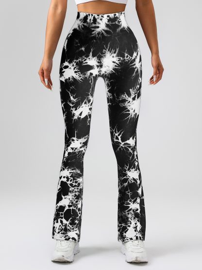 High-Waist Tummy Control Flare Yoga Pants For Women, Tie-Dye Stretch Slimming Bootcut Workout Pants, Fitness & Sports Activewear - Image 3