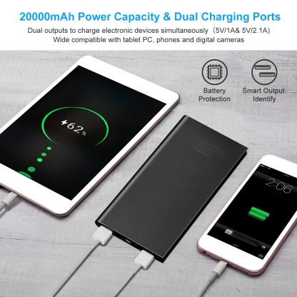 20000mAh Power Bank Ultra-thin External Battery Pack Phone Charger Dual USB Port - Image 3