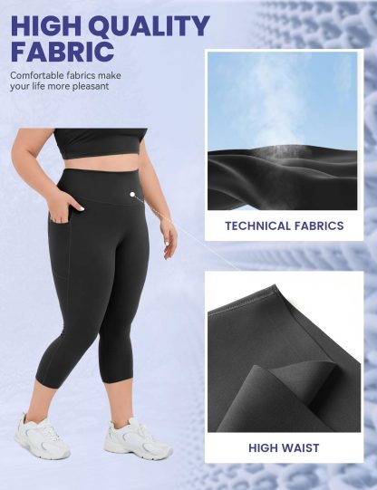 Yoga Pants - Cropped High-waisted Diagonal Pockets To Tuck The Abdomen Solid Color Dark Gray - Image 3