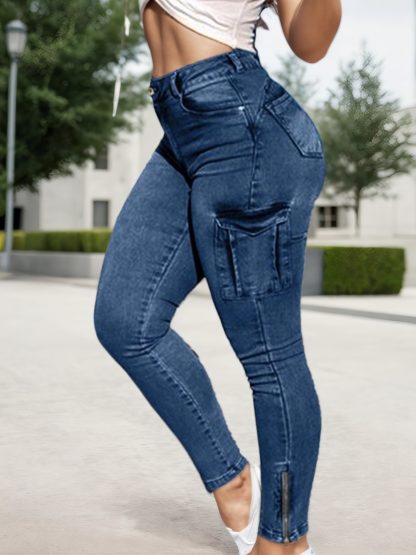Multi-pocket High-stretch Mid-rise Zipper-hem Skinny Pencil Pants, Urban Style Women's Jeans And Clothing Cargo Jeans Amazon Don't Sell - Image 6