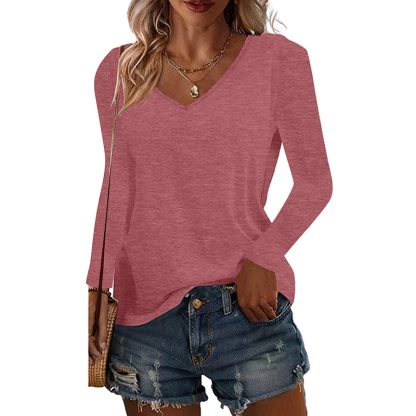 Womens Long Sleeve Shirts Fall Tops Basic Tshirts Loose Fit V Neck 3 Packs - Image 8