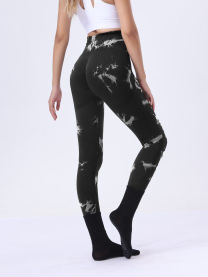 Butt Lifting Yoga Gym Athletic Pants, Hollow Out Tummy Control Sports Leggings Tie Dye Running Pants - Image 8