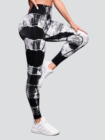 Tie-dye High Waist Tummy Control Butt Lifting Moisture Wicking Quick Drying Seamless Tie Dye Yoga Pants, Running Sports Tight Pants, Women's Activewear - Image 9