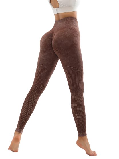 Women's Hollow Wide Band Waist Sports Leggings With Butt Ruching, Scrunch Butt Lifting Tights Seamless Yoga Tummy Control Pants - Image 9