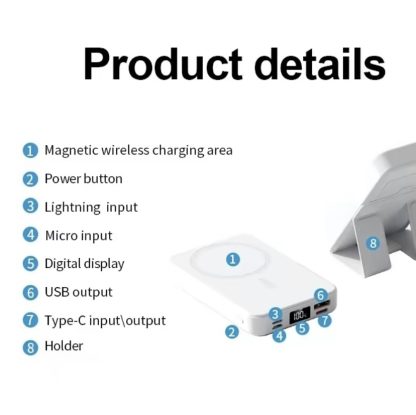 Power Bank Magnetic Portable Wireless FastCharger 10000mAh Type - C Cable LEDDisplay 22.5W PD Fast Charging LightingMag-Safe Battery Pack For IPhone15 14 13 12 Mini Pro Pro Max Devices Digital - Image 2