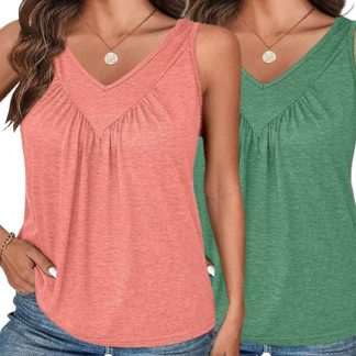 2 Piece Set Solid Color V-Neck Sleeveless Top Women's Casual Loose Tank Top Women