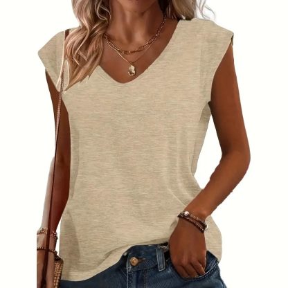 3-Pack Women's Cap Sleeve V-Neck Tank Tops Casual Loose Fit Basic Tees - Image 9