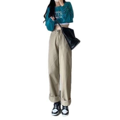 High Waist Wide Leg Jeans Ins Retro Loose Straight Mopping Pants - Image 3