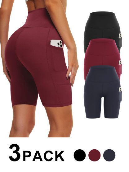 Yoga Pants - Five Points High Waist 3 Pieces Of Polyester Double Grinding Black, Polyester Double Grinding Zhang Green, Polyester Double Grinding Burgundy - Image 7