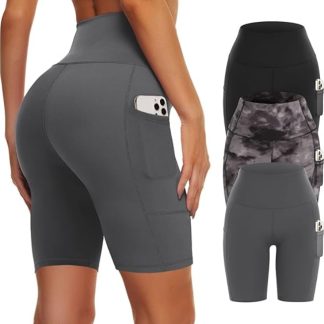 Yoga Pants - Three Points High Waist Polyester Double Grind 3 Black Black Tie-dye Dark Gray