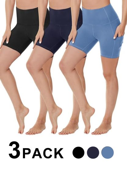 Yoga Pants - 3 Pairs Of Three-point High-waisted Black, Zhangqing, Light Blue - Image 2