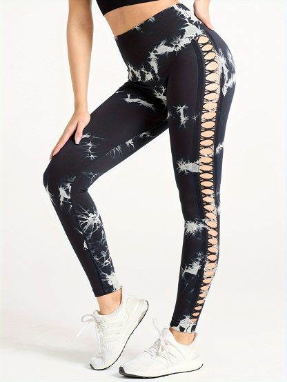 5 Pack Women's Tie-Dye Cutout Yoga Pants High-Waisted Leggings Women's Tie-Dye Leggings,, Leggings Women High Waisted Seamless Workout Leggings Gym Booty Tights Tummy Control Yoga Pants - Image 3