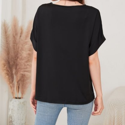 Women's Loose Fit Short Sleeved Breathable Casual Lace V-neck Shirt Top - Image 3