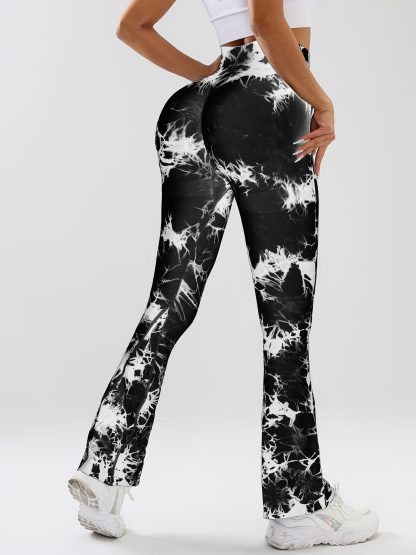 High-Waist Tummy Control Flare Yoga Pants For Women, Tie-Dye Stretch Slimming Bootcut Workout Pants, Fitness & Sports Activewear - Image 7