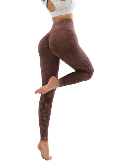 Women's Hollow Wide Band Waist Sports Leggings With Butt Ruching, Scrunch Butt Lifting Tights Seamless Yoga Tummy Control Pants - Image 8