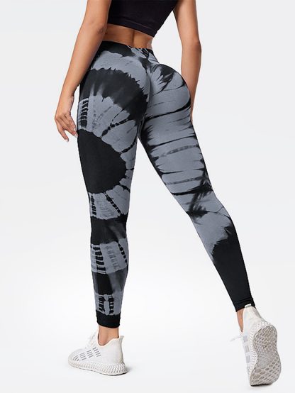 Tie-dye High Waist Tummy Control Butt Lifting Moisture Wicking Quick Drying Seamless Tie Dye Yoga Pants, Running Sports Tight Pants, Women's Activewear - Image 5