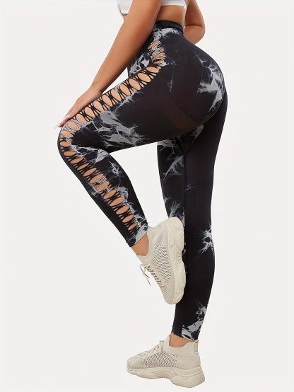 5 Pack Women's Tie-Dye Cutout Yoga Pants High-Waisted Leggings Women's Tie-Dye Leggings,, Leggings Women High Waisted Seamless Workout Leggings Gym Booty Tights Tummy Control Yoga Pants - Image 2
