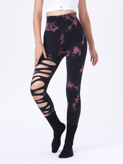 Butt Lifting Yoga Gym Athletic Pants, Hollow Out Tummy Control Sports Leggings Tie Dye Running Pants - Image 7