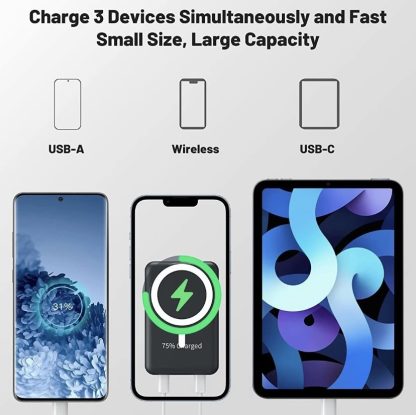 Power Bank Magnetic Portable Wireless FastCharger 10000mAh Type - C Cable LEDDisplay 22.5W PD Fast Charging LightingMag-Safe Battery Pack For IPhone15 14 13 12 Mini Pro Pro Max Devices Digital - Image 7