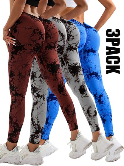 3 Pack Women's Scrunch Workout Leggings, High Waisted Butt Lifting Tie-dye V Back Waist Seamless Gym Yoga Leggings, Workout Leggings For Women Jada Leggings - Image 8